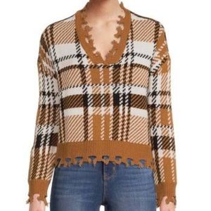 Xhiliration Plaid Tattered Conversation Sweater | Chunky Knit | Distressed| Boxy